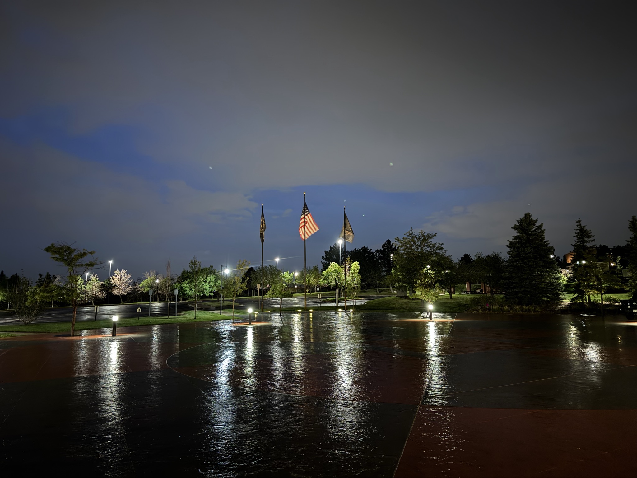Commercial campus exterior and site lighting at night